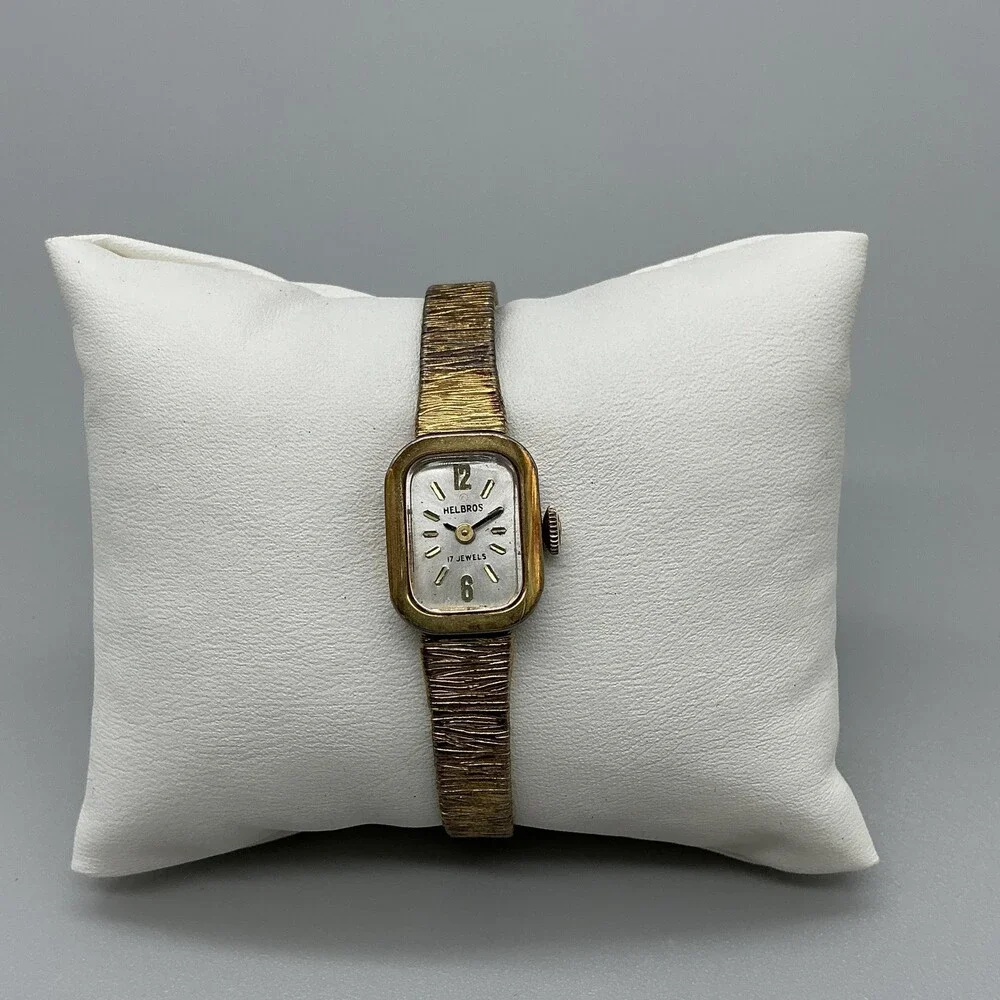 Vintage Helbros Womens Watch 14mm Gold Tone 17 Jewels Manual Wind Adjustable